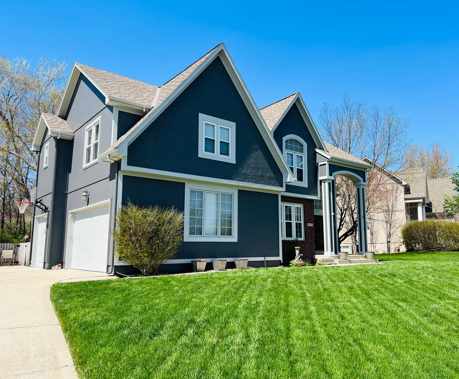 Navy blue siding home exterior