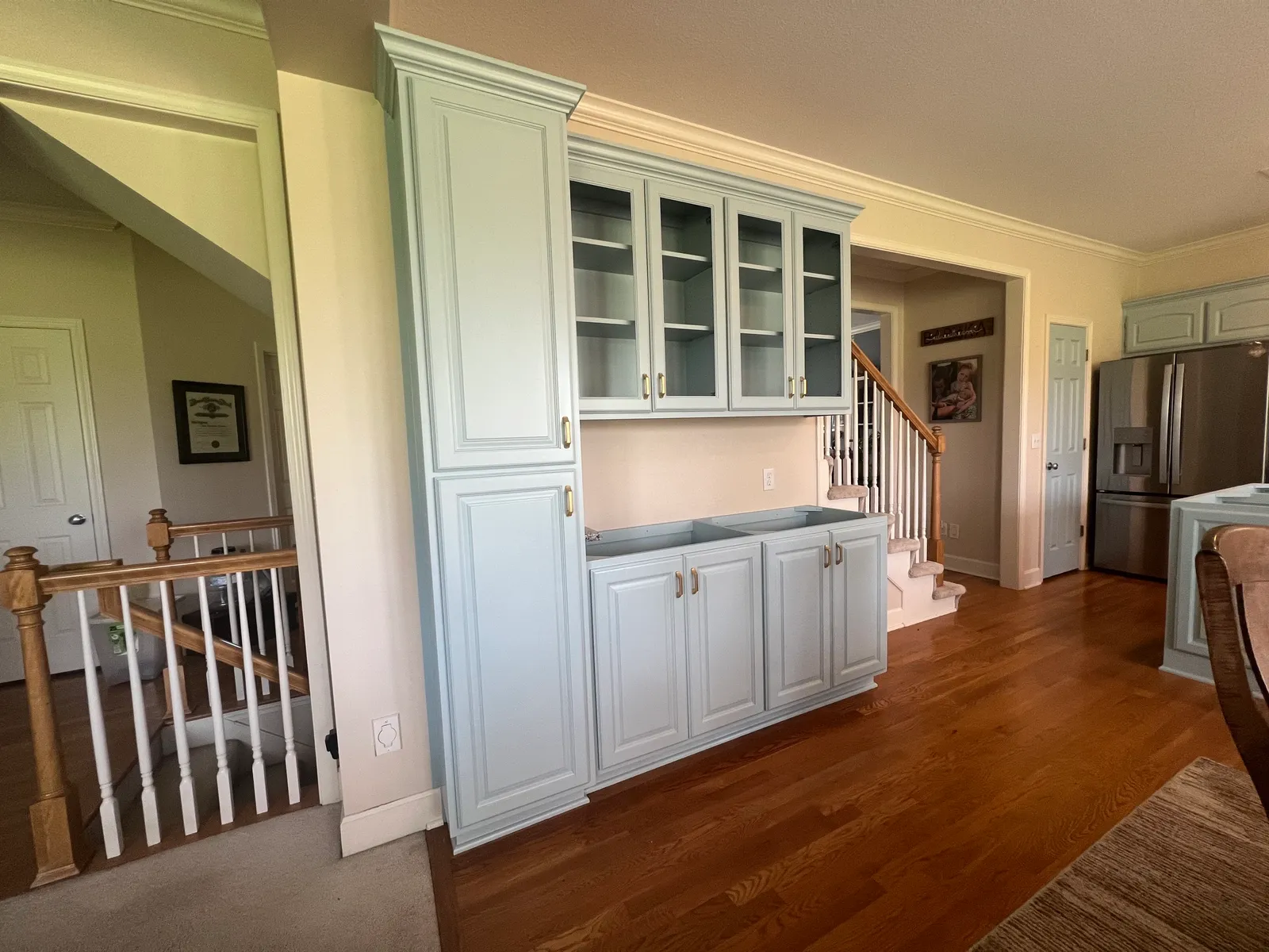 Built-in cabinets painted light gray