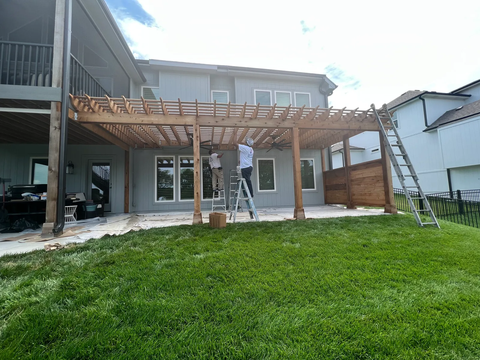 Pergola being stained
