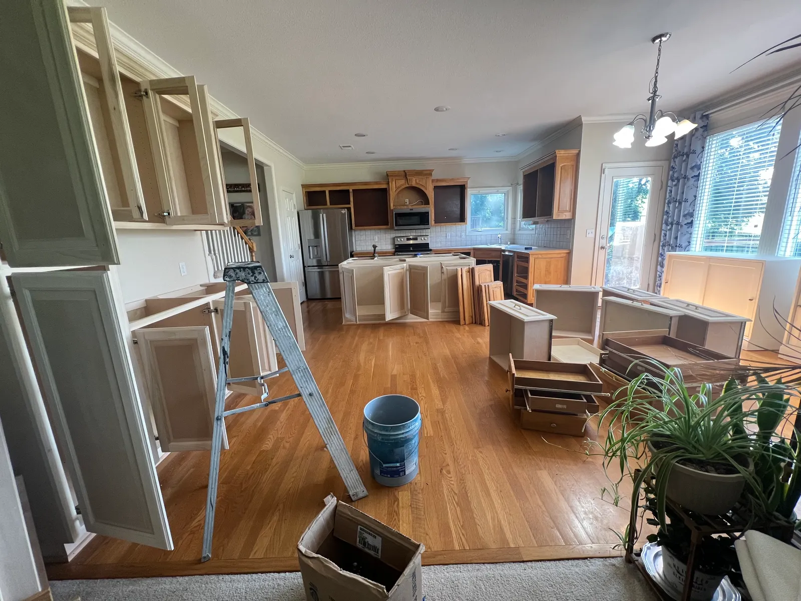 Kitchen cabinet doors removed for painting